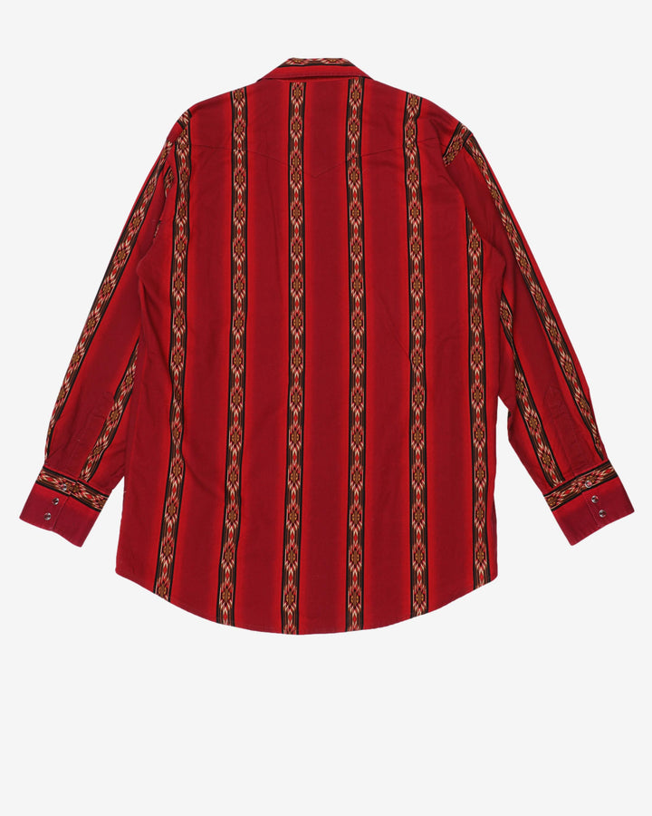 Vintage Wrangler Red Patterned Western Style Button Up Shirt - XL