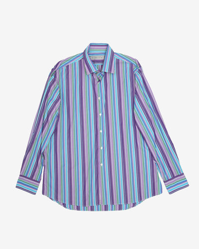 Vintage Etro Vibrant Colour Striped Long-Sleeve Button Up Shirt - XL