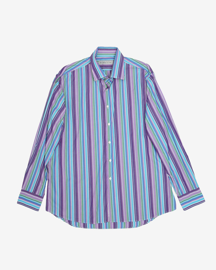 Vintage Etro Vibrant Colour Striped Long-Sleeve Button Up Shirt - XL