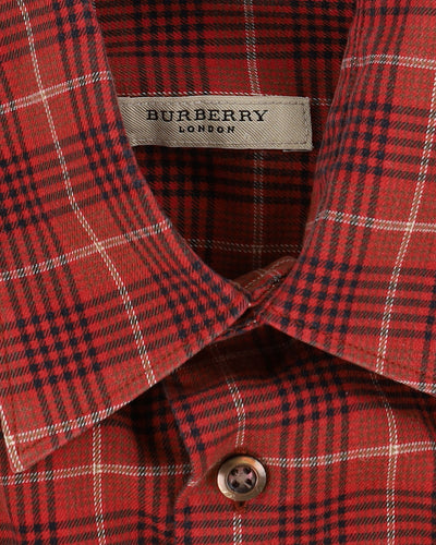 Burberry Dusky Red Checked Cotton Shirt - L