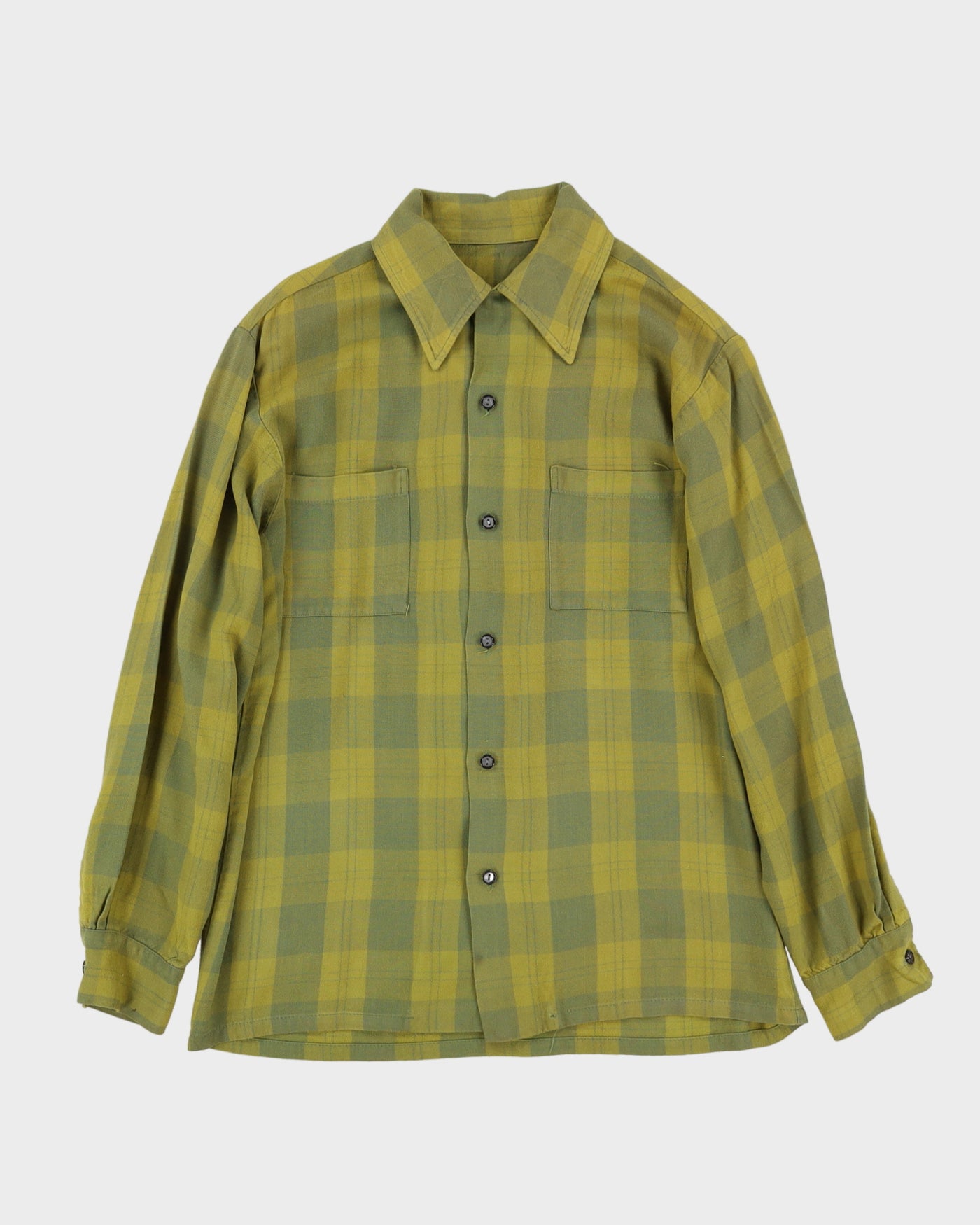 1950s Green Checked Long Sleeve Shirt - S