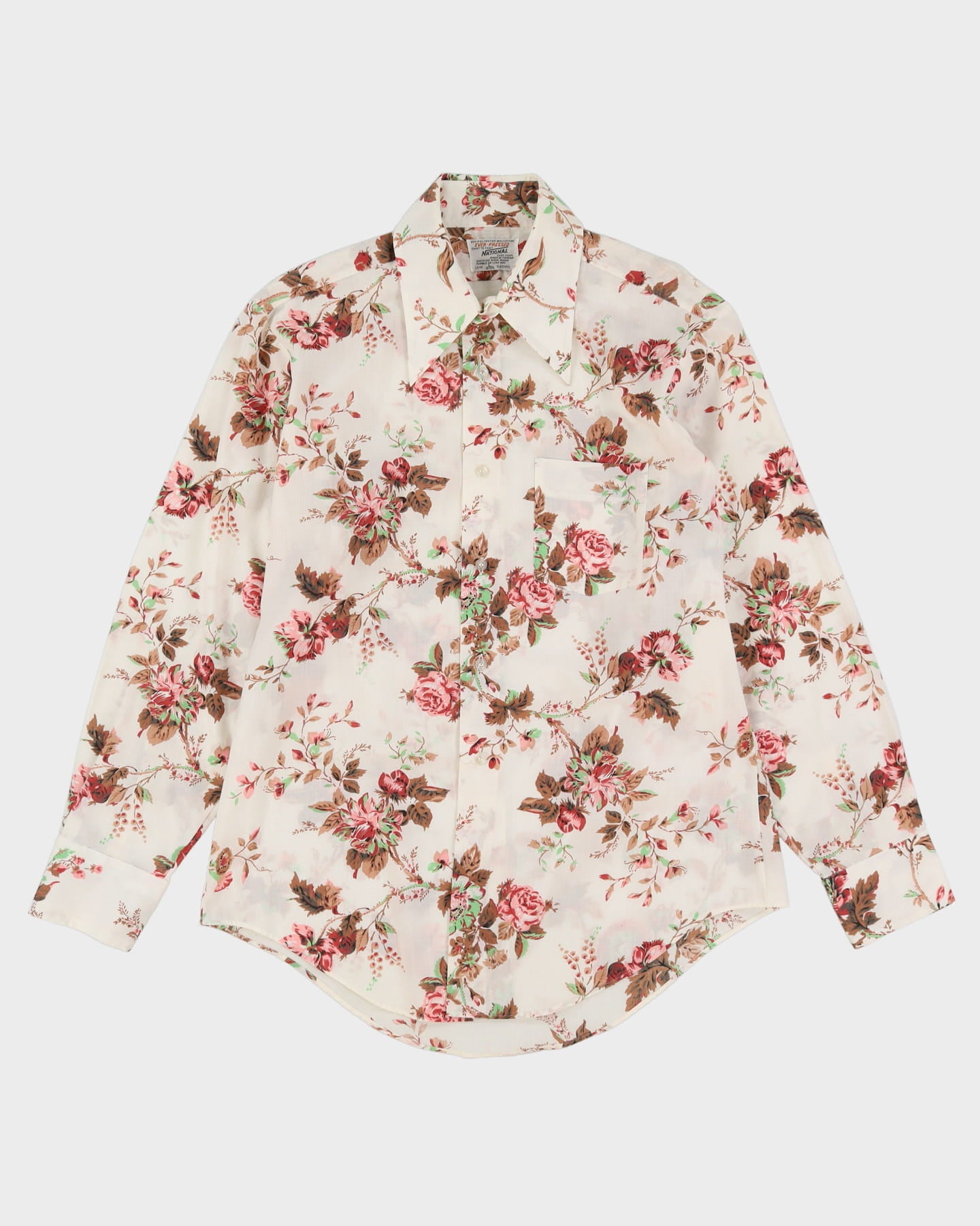 Vintage 70s White Floral Patterned Shirt - L