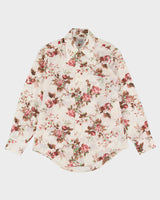 Vintage 70s White Floral Patterned Shirt - L