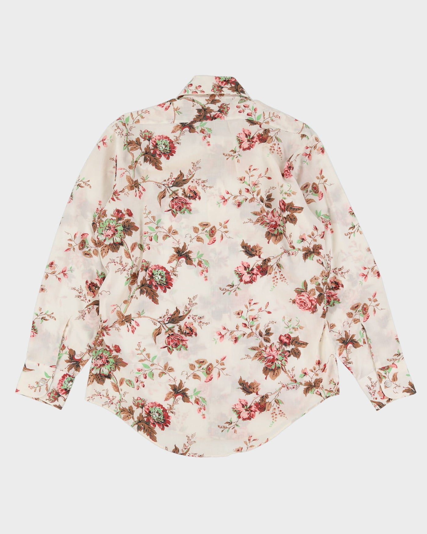 Vintage 70s White Floral Patterned Shirt - L