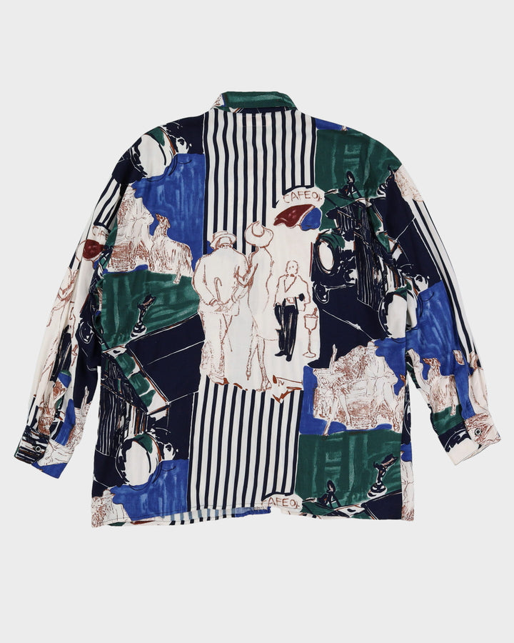 Vintage 70s Scenic Cafe Patterned Shirt - L