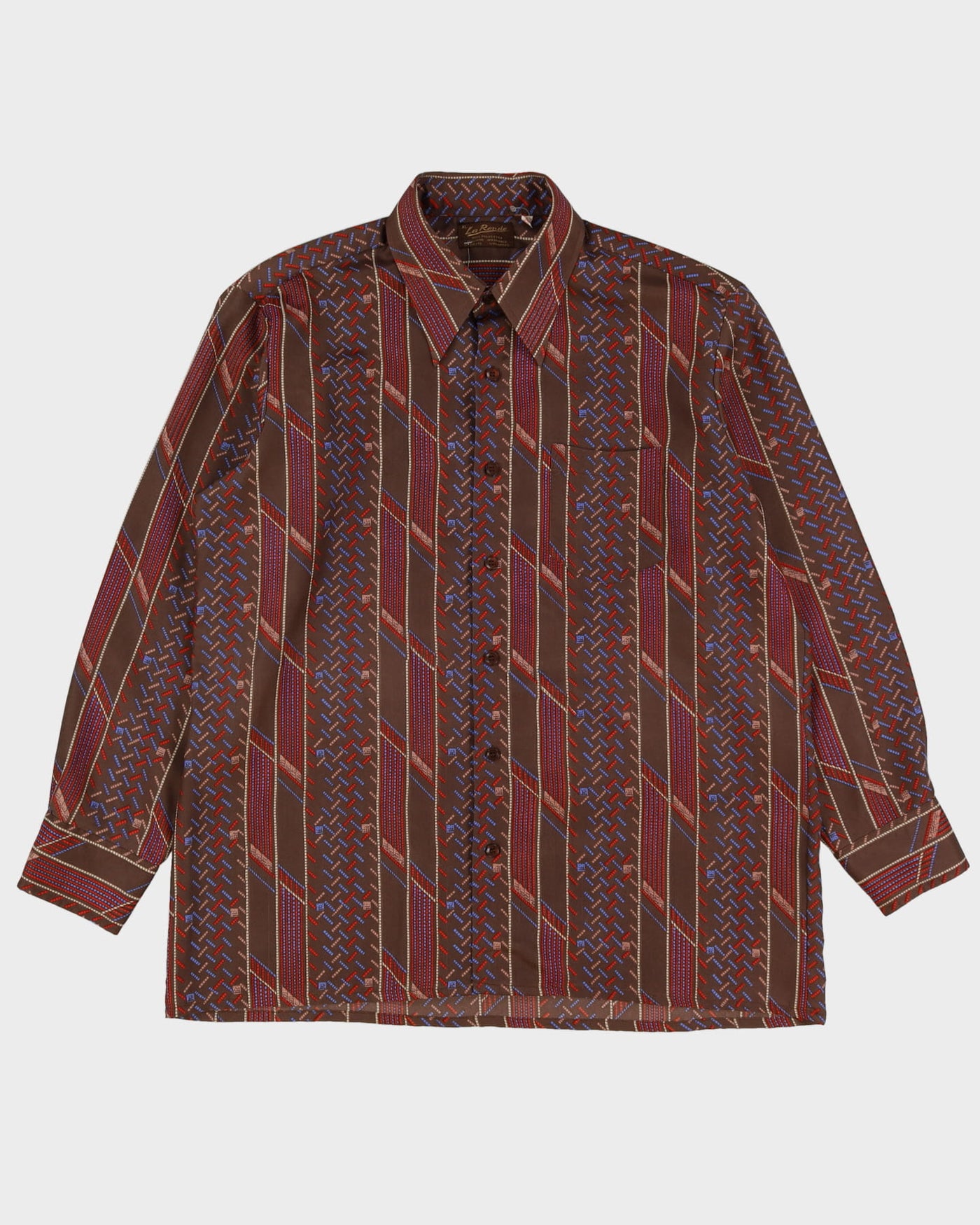 Vintage 70s Brown Repeat Pattern Disco Shirt - XXL