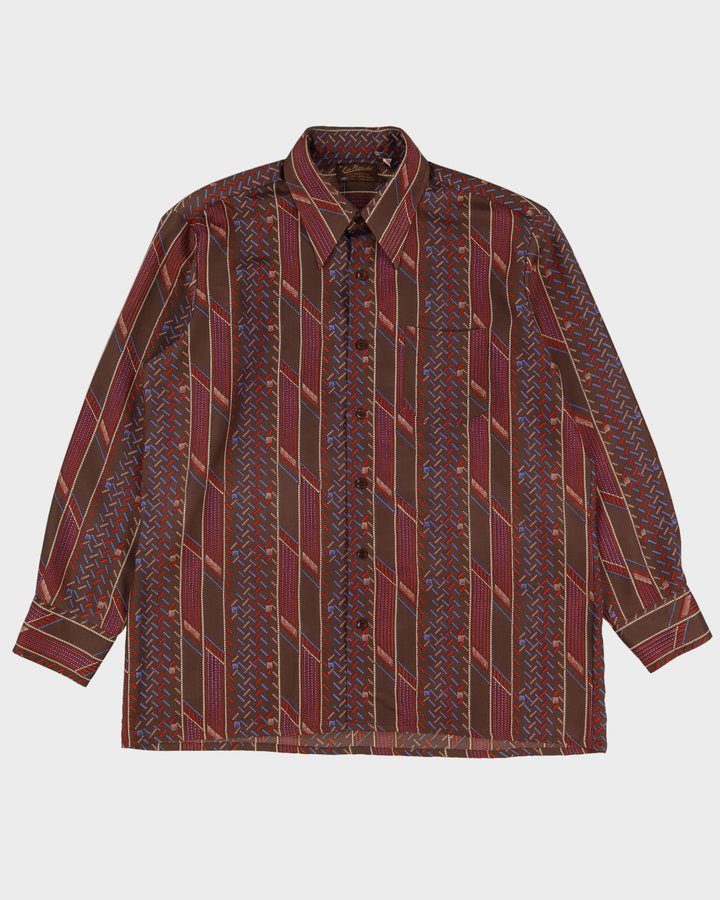 Vintage 70s Brown Repeat Pattern Disco Shirt - XXL