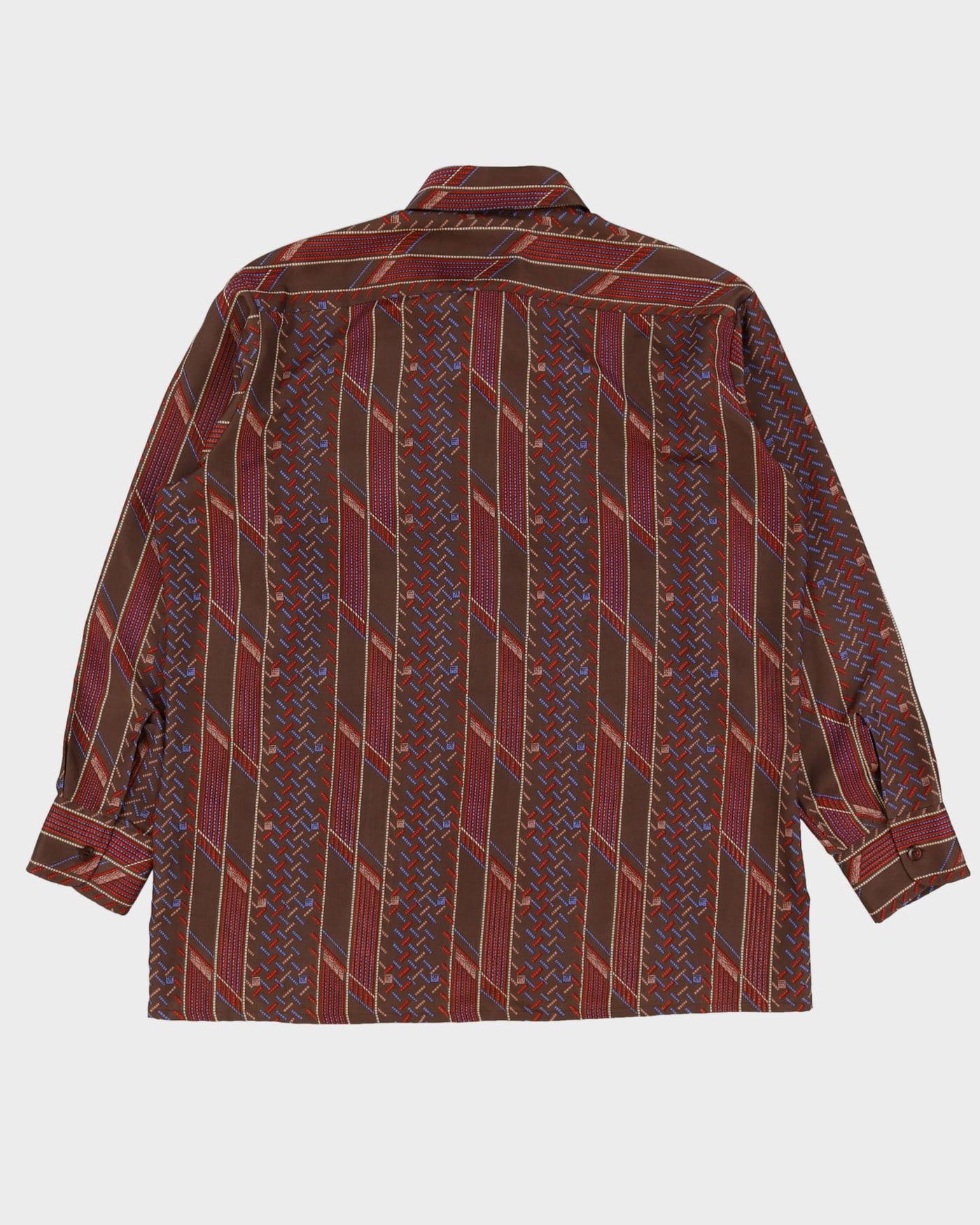 Vintage 70s Brown Repeat Pattern Disco Shirt - XXL