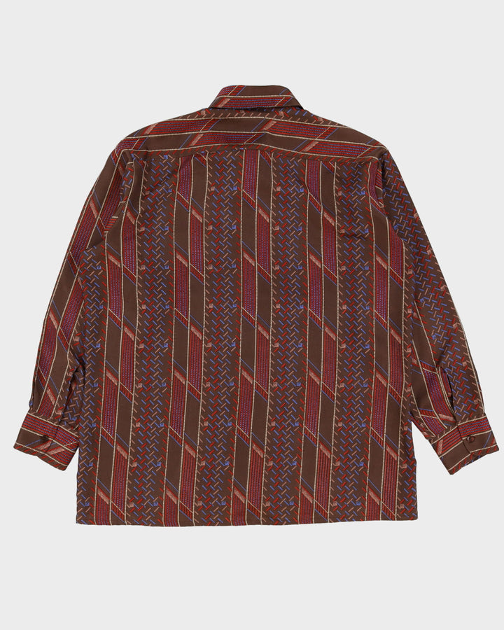 Vintage 70s Brown Repeat Pattern Disco Shirt - XXL