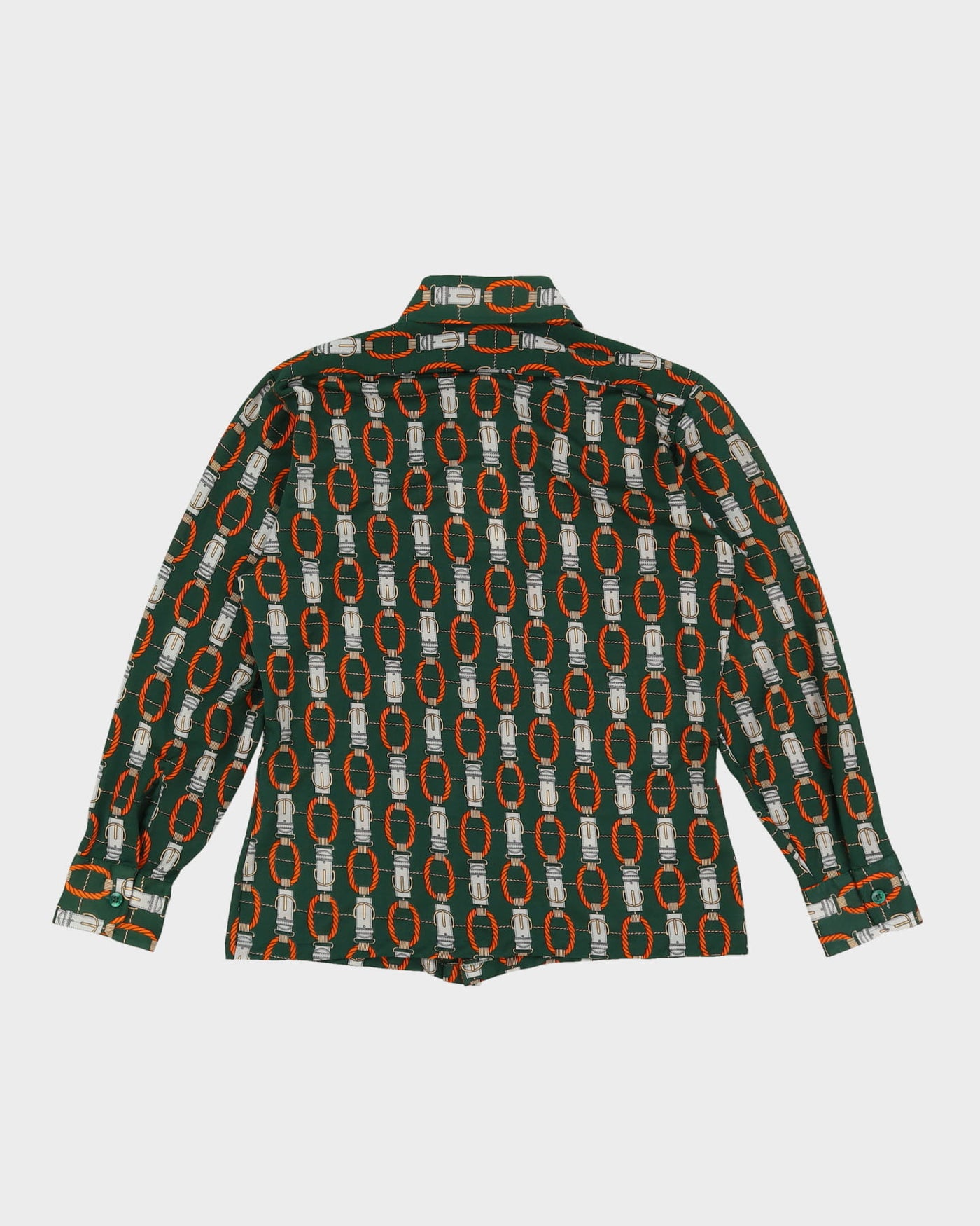 Vintage 70s Green Belt Pattern Shirt - M