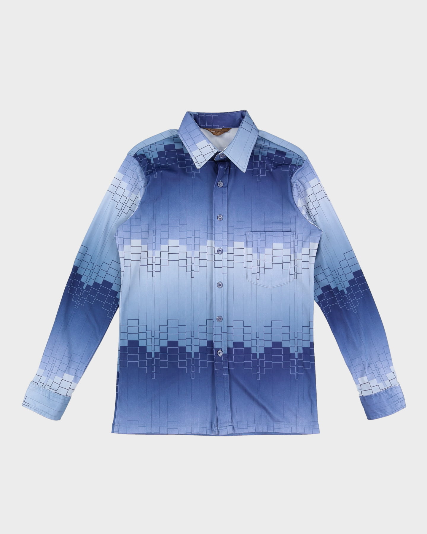 Vintage 70s Blue Block Pattern Shirt - S