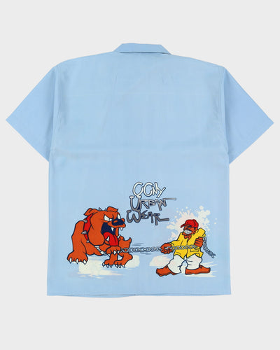 Vintage 90s Oversized Dog Graphic Blue Shirt - XL