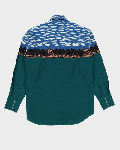 90s Wrangler Green / Blue Sky Horse Patterned Western Shirt - L