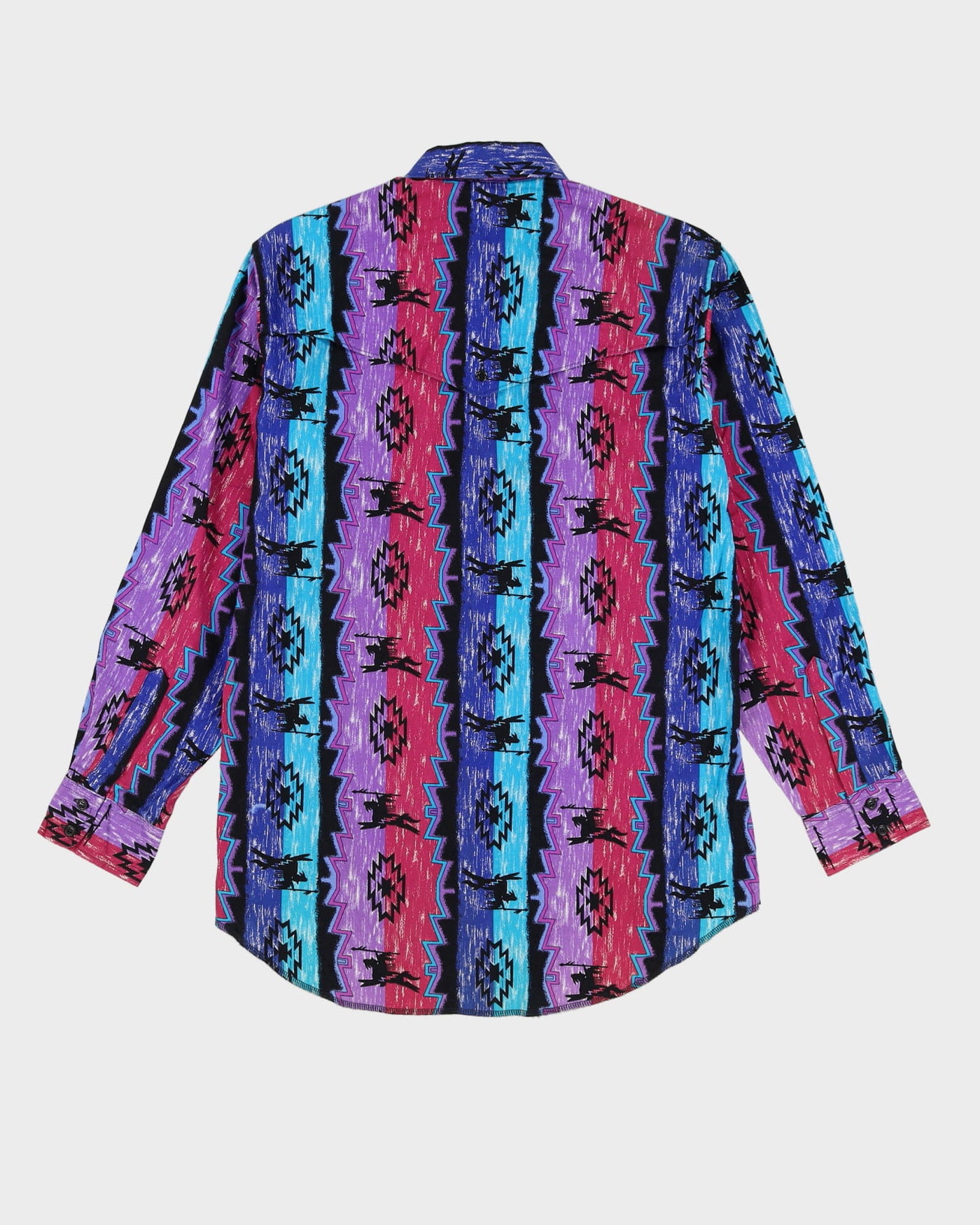 Vintage 80s Wrangler Purple / Blue / Black Patterned Western Shirt - L