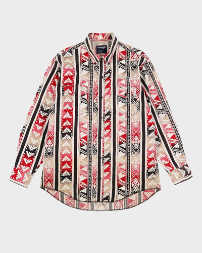 Vintage 80s Wrangler Red / White / Black Patterned Western Shirt - XL