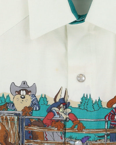 1993 Looney Tunes  Green / White Western Style Button Up Shirt - L