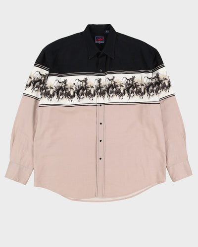 90s Roper Black / Beige Cowboy Print Western Style Button Up Shirt - L / XL