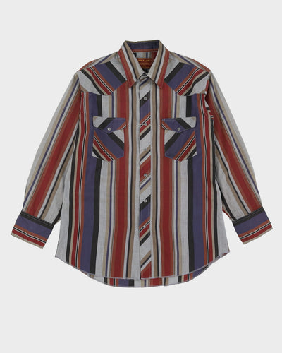 90s Rustler Grey / Burgundy / Navy Western Style Patterned Button Up Shirt - L