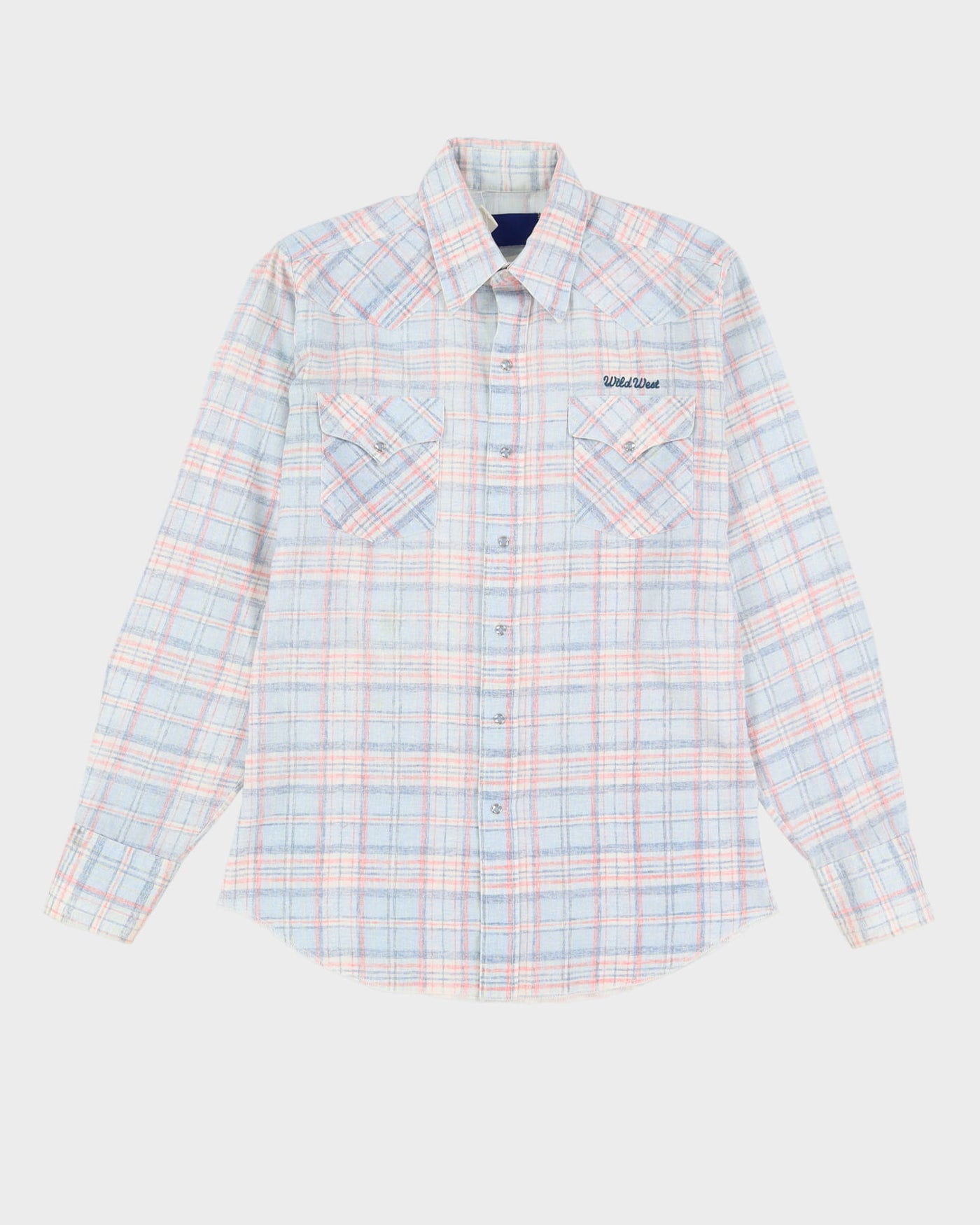 80s Wild West Blue / White / Pink Western Style Patterned Button Up Shirt - L