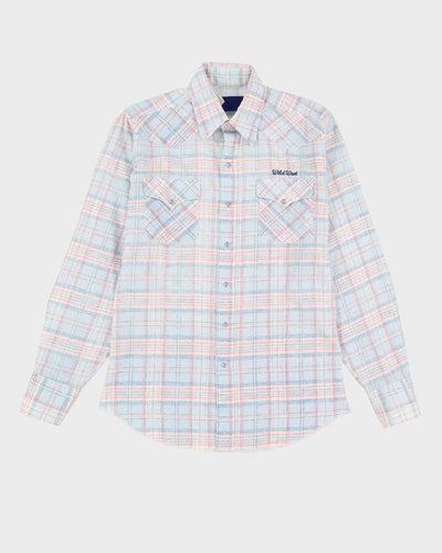 80s Wild West Blue / White / Pink Western Style Patterned Button Up Shirt - L