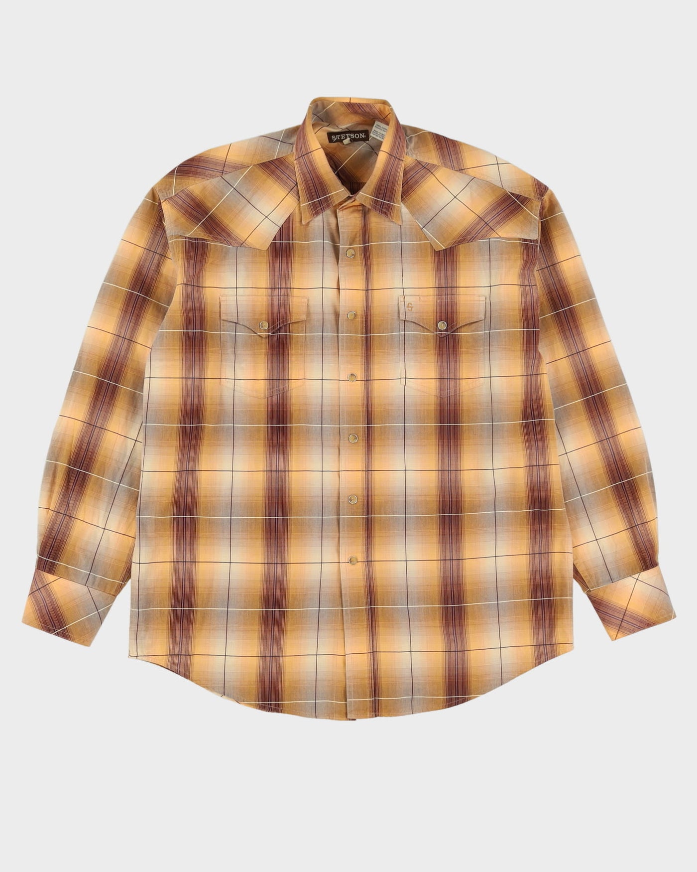 90s Stetson Yellow / Brown Western Style Patterned Button Up Shirt - L / XL