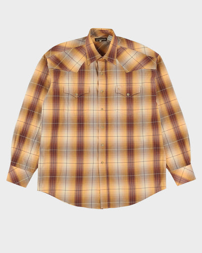 90s Stetson Yellow / Brown Western Style Patterned Button Up Shirt - L / XL