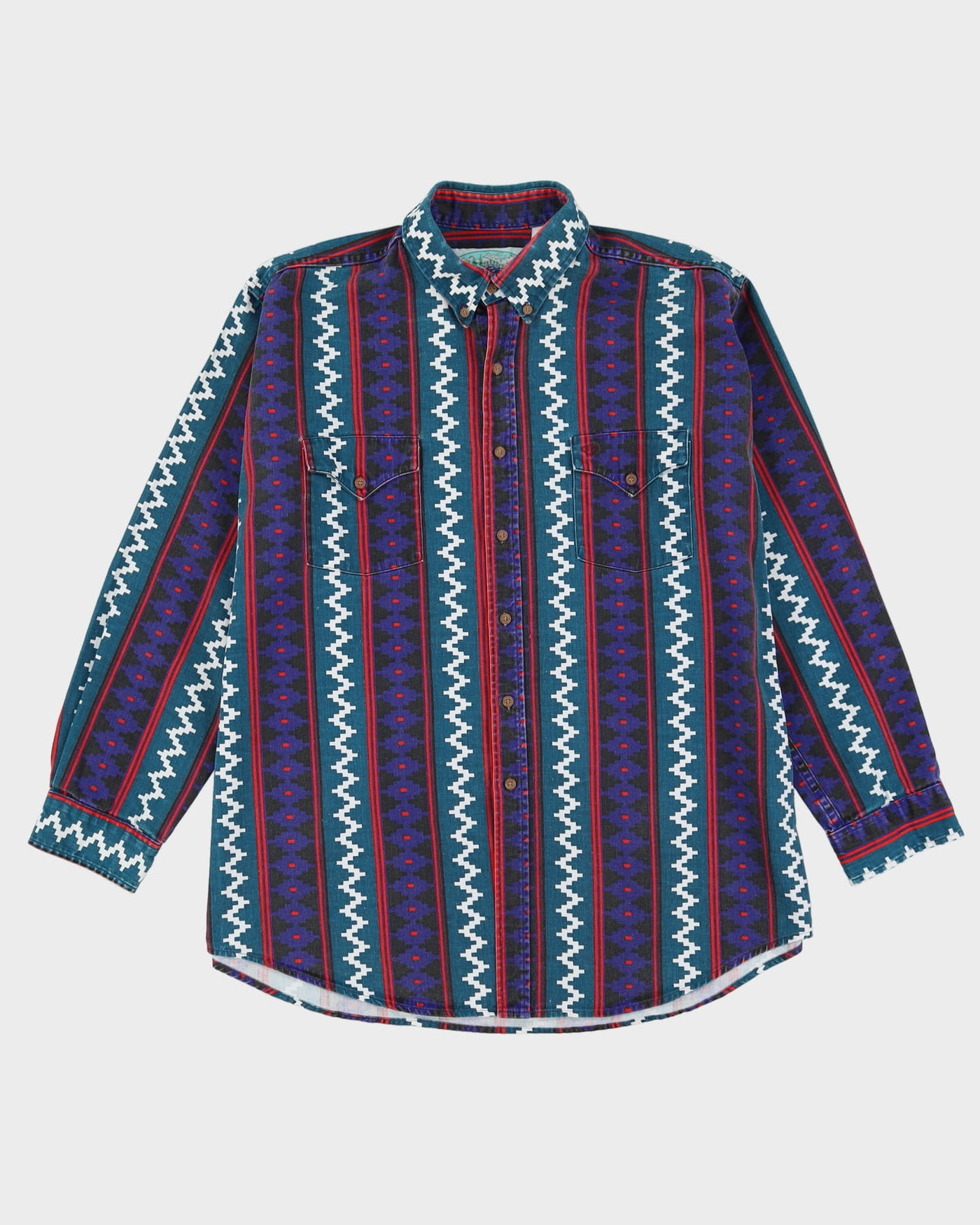 Vintage 90s MWG Purple / Green / Black Patterned Western Style Shirt