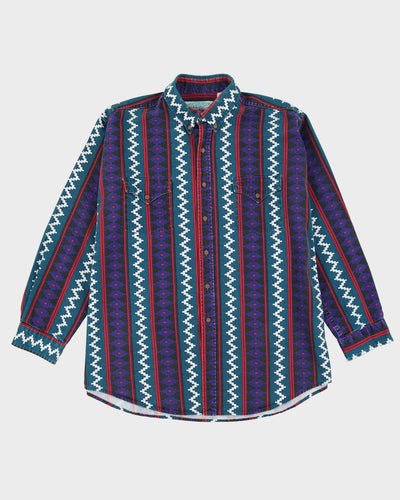 Vintage 90s MWG Purple / Green / Black Patterned Western Style Shirt