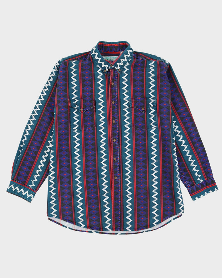 Vintage 90s MWG Purple / Green / Black Patterned Western Style Shirt