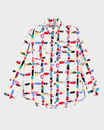 Vintage 90s Silver Canyon White / Multi Coloured Patterned Western Style Shirt - L