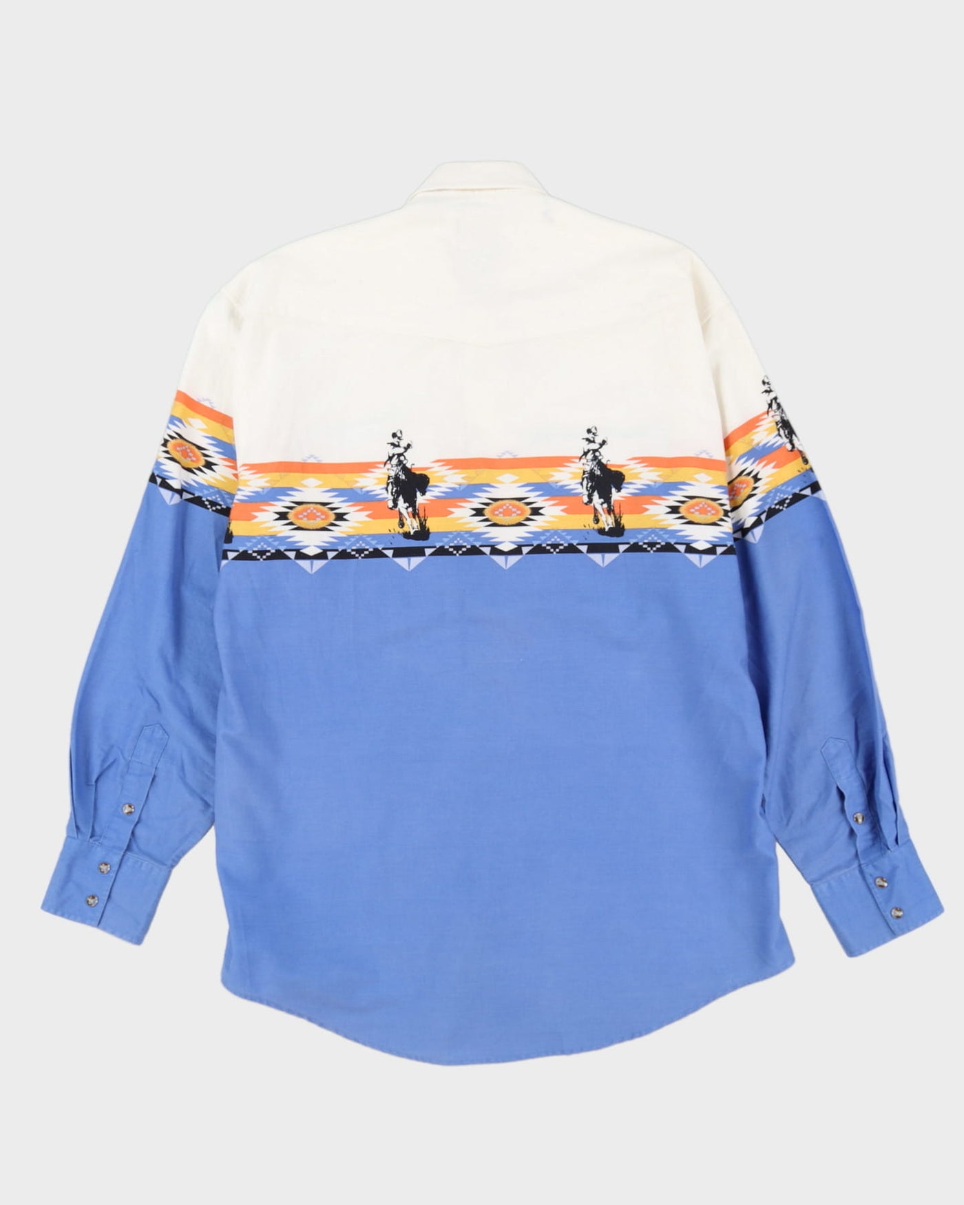 90s Roper Blue / White Cowboy Patterned Western Style Shirt - L