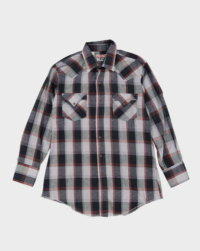 80s Tem-Tex Grey / Black / Red Check Patterned Western Style Shirt - M / L