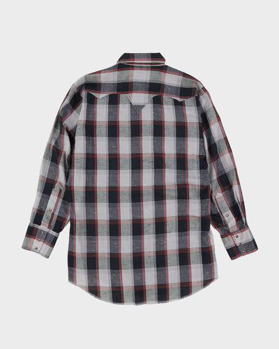 80s Tem-Tex Grey / Black / Red Check Patterned Western Style Shirt - M / L