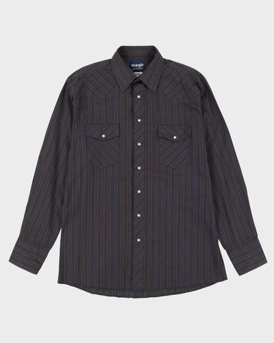 90s Wrangler Dark Grey Striped Western Style Shirt - L