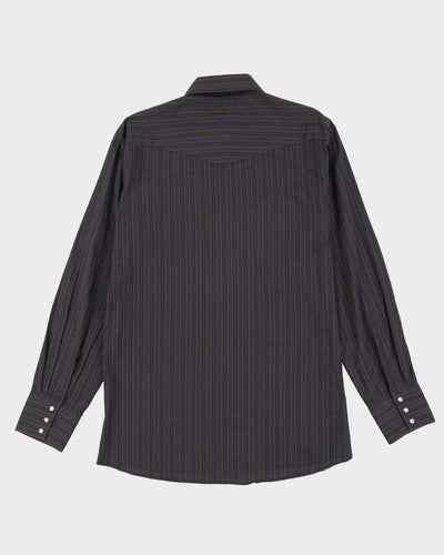90s Wrangler Dark Grey Striped Western Style Shirt - L