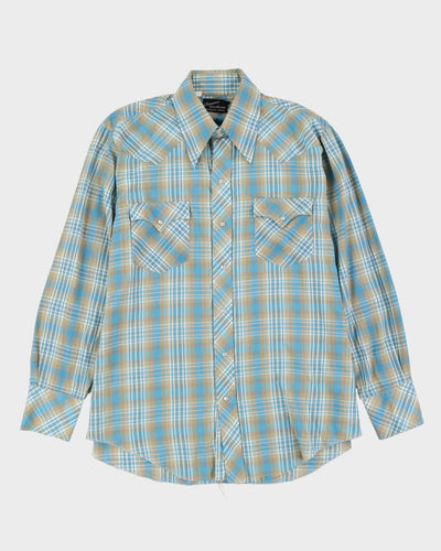 80s Champion Westerns Blue Check Patterned Western Style Shirt - L