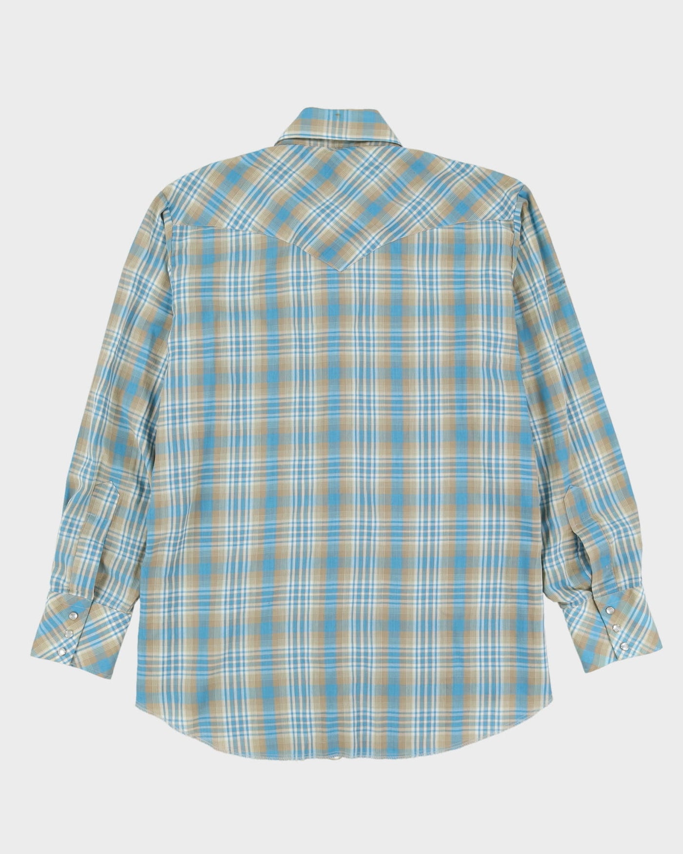80s Champion Westerns Blue Check Patterned Western Style Shirt - L