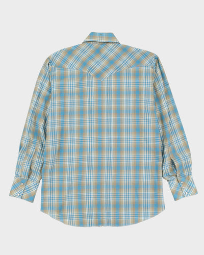 80s Champion Westerns Blue Check Patterned Western Style Shirt - L