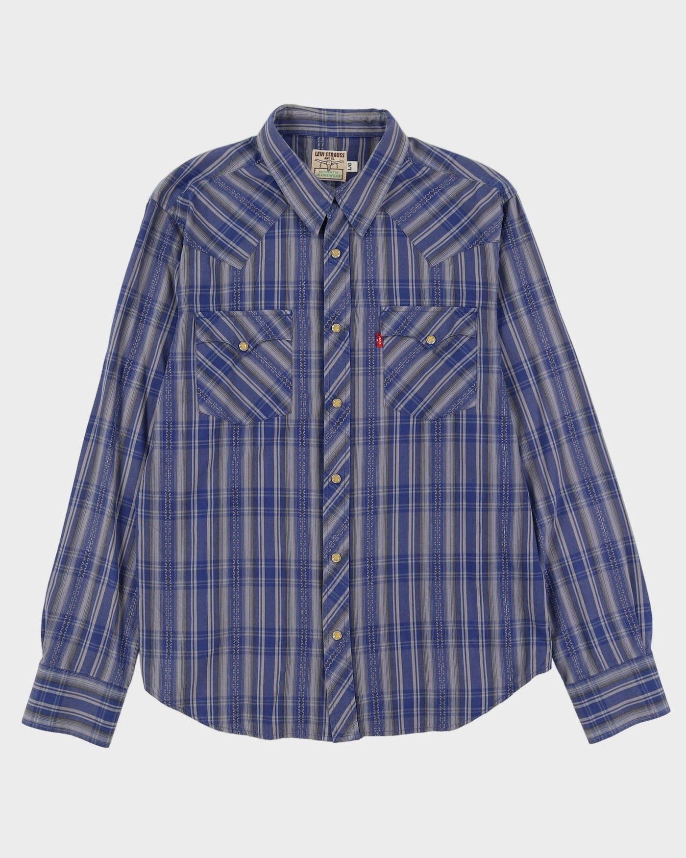 90s Levi's Blue Check Patterned Western Style Shirt - L