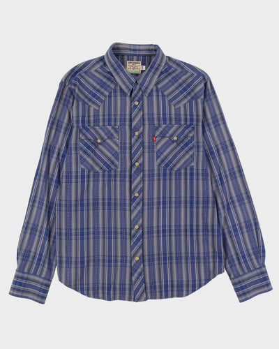 90s Levi's Blue Check Patterned Western Style Shirt - L