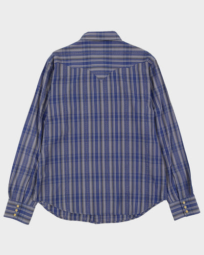 90s Levi's Blue Check Patterned Western Style Shirt - L