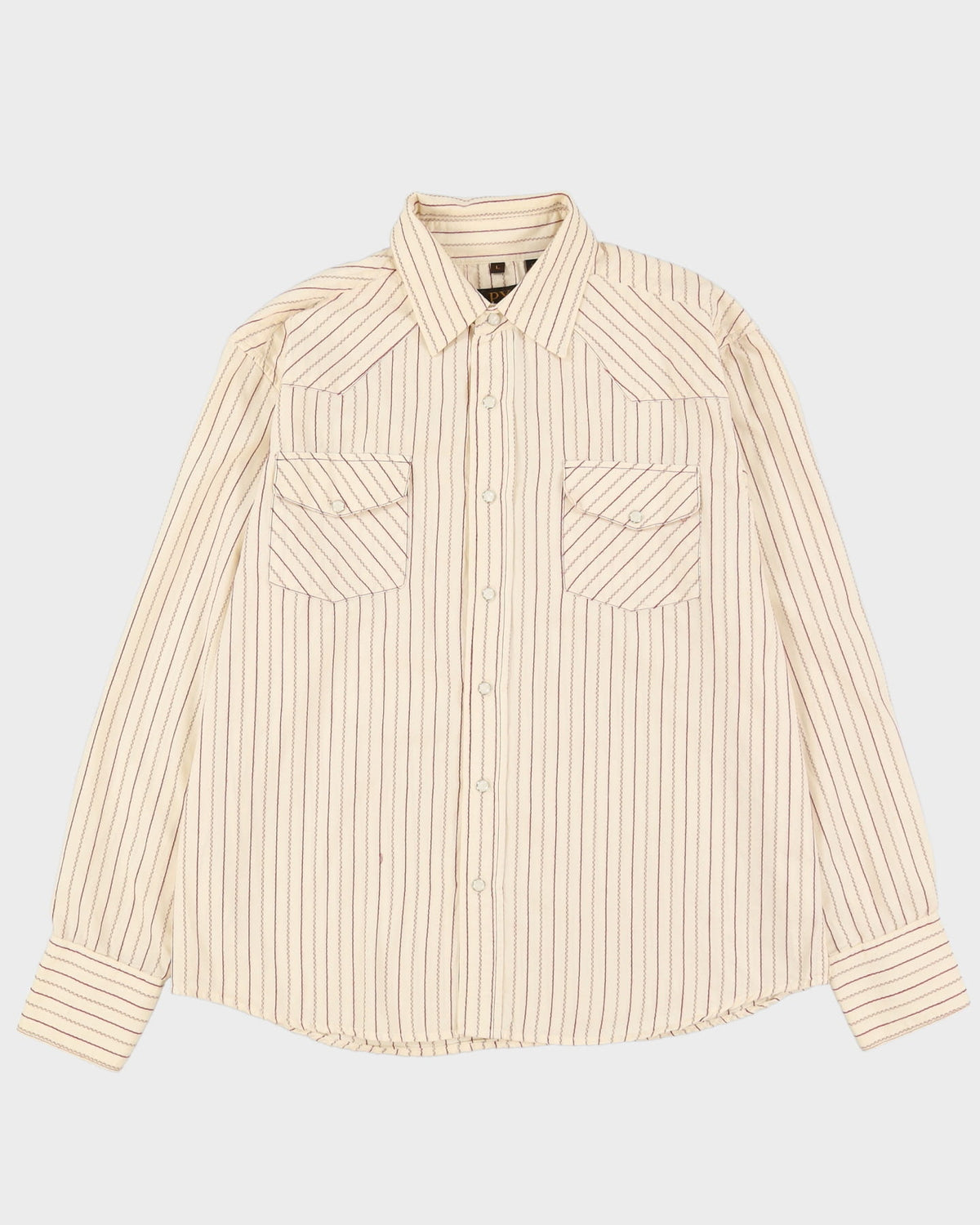 90s PX Cream / Brown Stripe Patterned Western Style Shirt - L