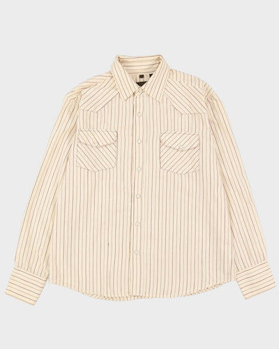 90s PX Cream / Brown Stripe Patterned Western Style Shirt - L