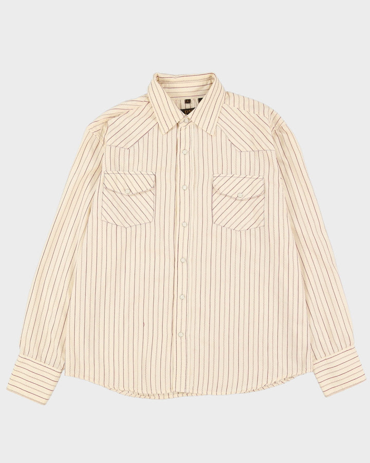 90s PX Cream / Brown Stripe Patterned Western Style Shirt - L