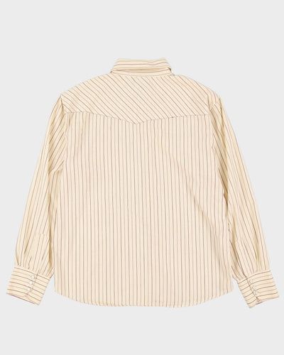 90s PX Cream / Brown Stripe Patterned Western Style Shirt - L