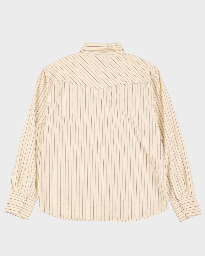 90s PX Cream / Brown Stripe Patterned Western Style Shirt - L