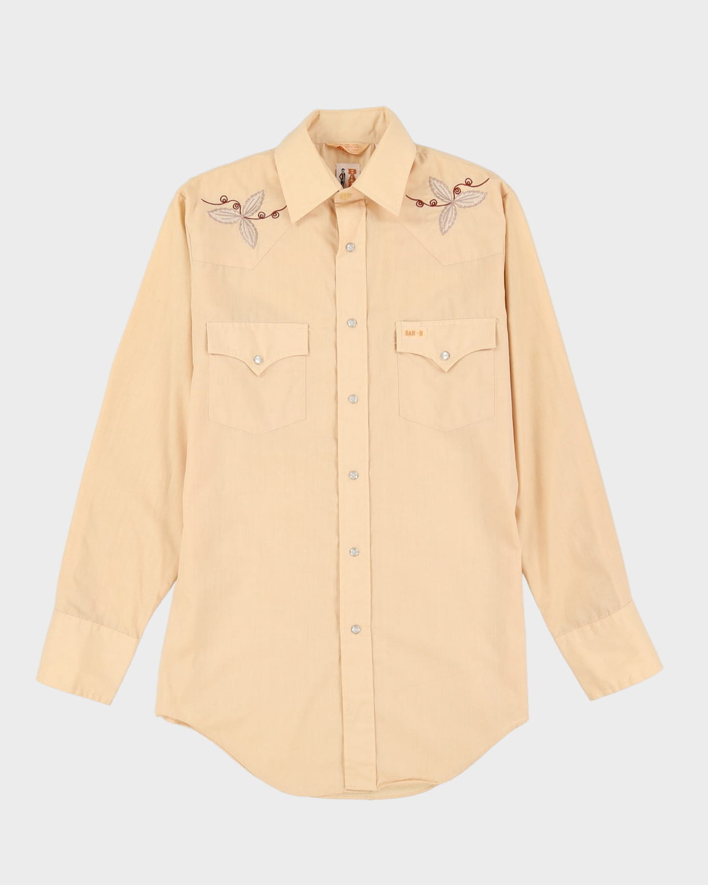 80s Bar-B Embroidered Dark Beige Western Style Shirt - S / M