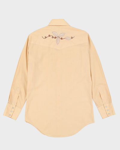 80s Bar-B Embroidered Dark Beige Western Style Shirt - S / M