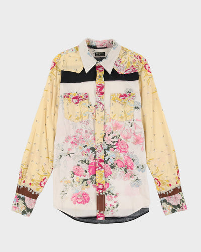 80s RAER White / Pink / Yellow Floral Western Style Shirt - S