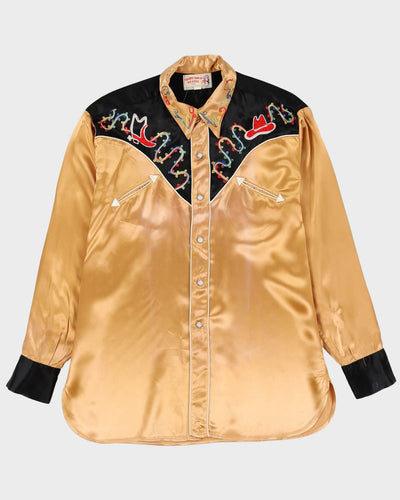 70s Squaredance Designs Gold / Black Embroidered Western Style Shirt - L